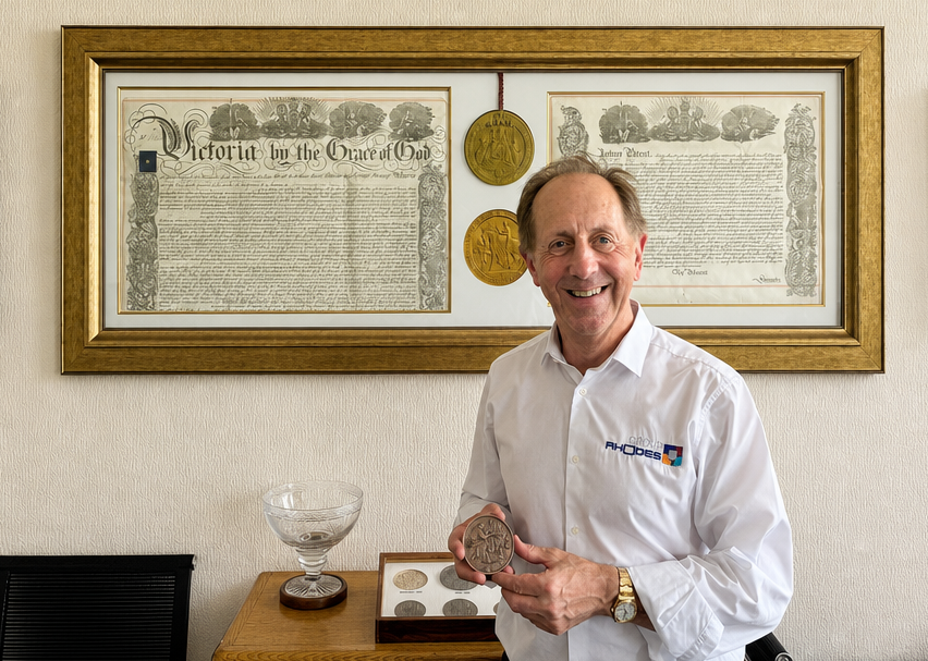Mark Ridgway with Group Rhodes medal from the 1856 Wakefield Industrial Exhibition